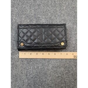 Wallet Womens One Size Black Quilted Faux Leather Folding Zipper Credit Card